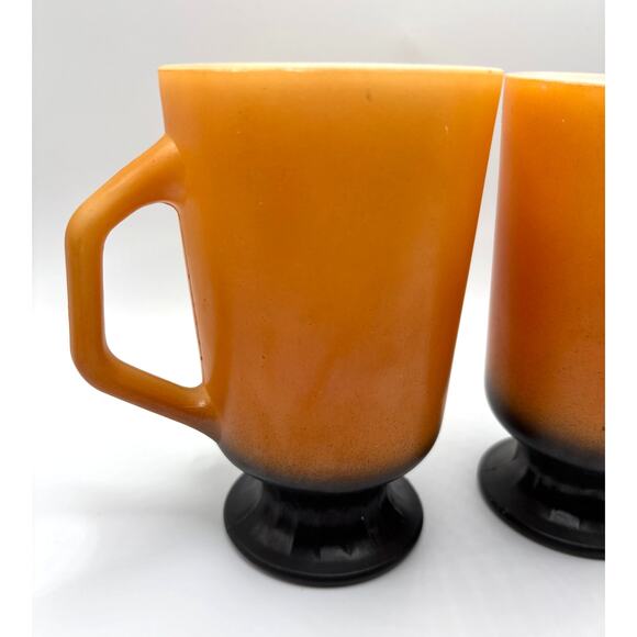 Vintage Anchor Hocking Fire King Footed Tall Mug Orange Black 1970s Retro - Picture 2 of 8